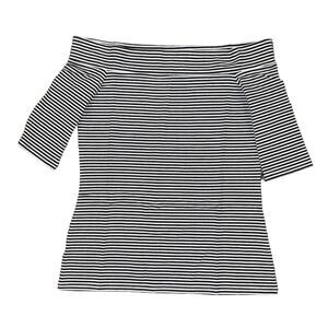 NWT LOFT Black & White Striped Elbow Sleeve Off Shoulder Tee - SIZE XS